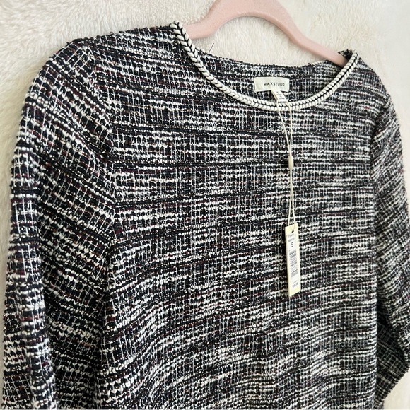 NWT Max Studio Pullover Top Boucle Knit Sweater Black Multi Textured Small - Picture 2 of 8